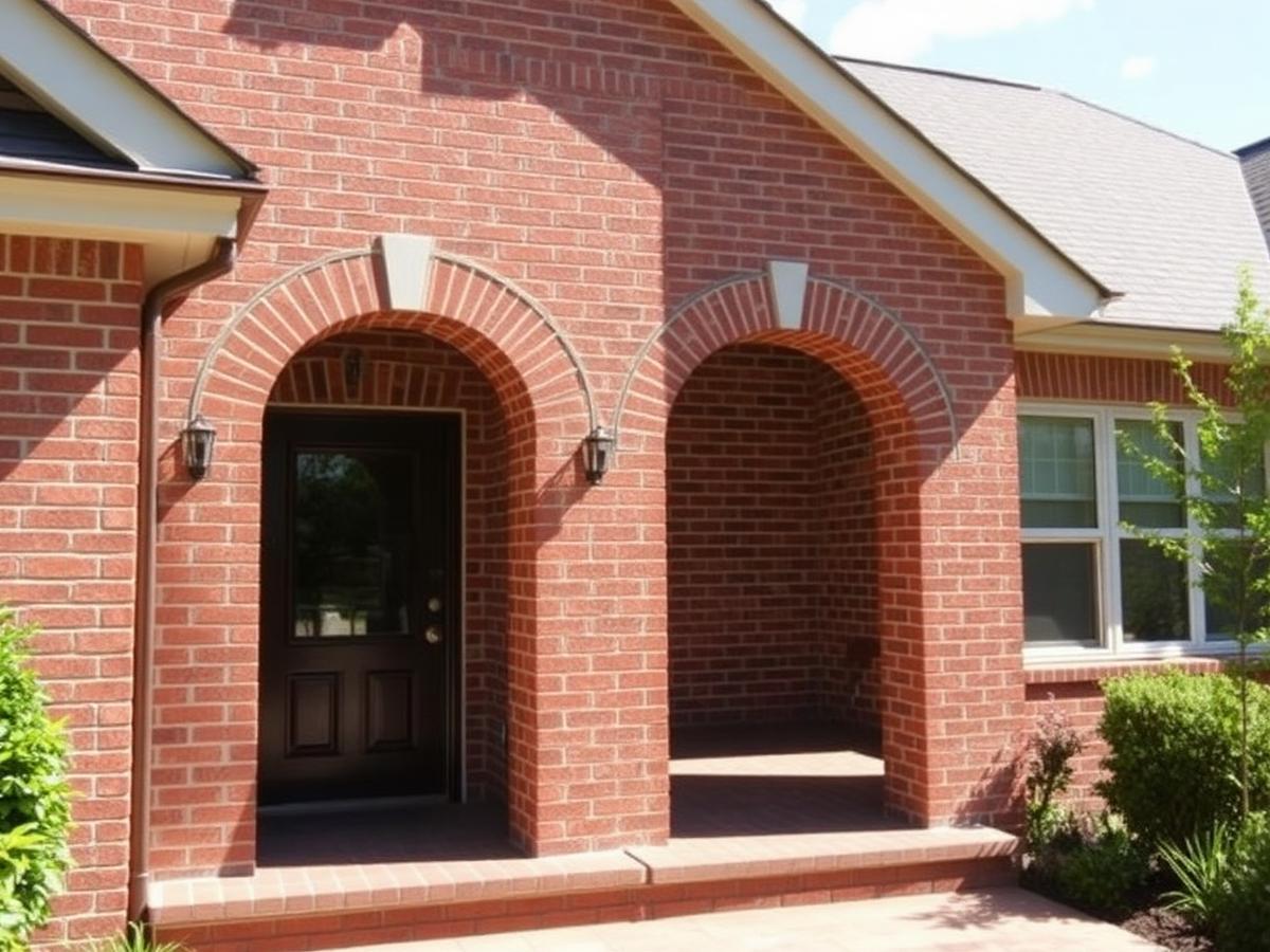 Brick home exterior with arched entry